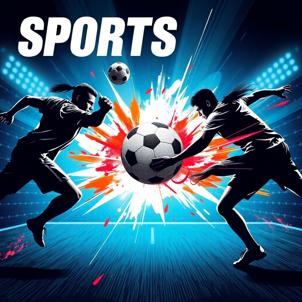Sports event poster background, dynamic composition with handball and martial arts elements, energetic atmosphere.